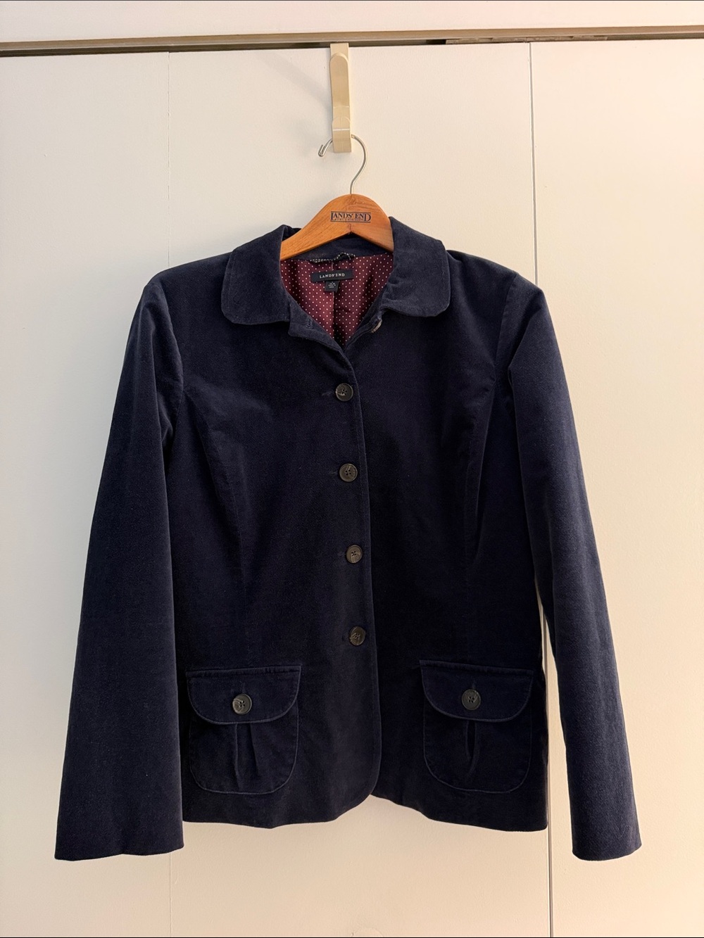 Lands' End Navy Velvet Button-Front Blazer